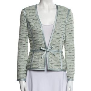 NWT St John Sz 6 Knit Open Front Waist Bow Sequins Boucle Shimmer Tweed  Blazer